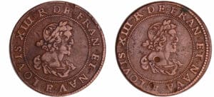 France - Louis XIII (1610-1643) - Double tournois 19ème type, biface, [1639-1640] Tours, essai