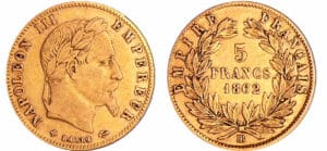 France - Napoléon III (1852-1870) - 5 francs tête laurée 1862 BB (Strasbourg)