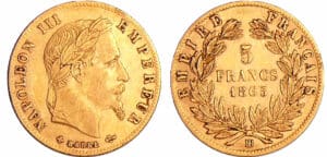 France - Napoléon III (1852-1870) - 5 francs tête laurée 1865 BB (Strasbourg)