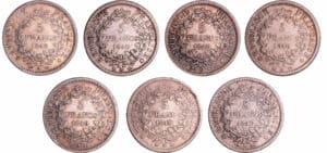 France - Deuxième république (1848-1852) - 5 francs Hercule Série complète (7 monnaies)