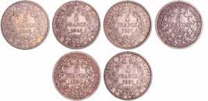 France - Deuxième république (1848-1852) - 5 francs Cérès 1849 à 1851 (6 monnaies)