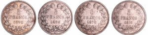 France - Gouvernement de défense nationale (1870-1871) - 5 francs Cérès sans légende années 1870 et 1871 (4 monnaies)