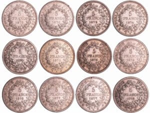 France - Troisième république (1871-1940) - 5 francs Hercule années 1872 à 1878 (12 monnaies)