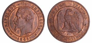 France - Napoléon III (1852-1870) - 10 centimes tête laurée 1865 A (Paris)
