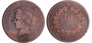 France - Troisième république (1871-1940) - 10 centimes Cérès 1871 K (Bordeaux)