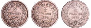 France - Troisième république (1871-1940) - 2 francs Cérés sans légende lot de 3 monnaies