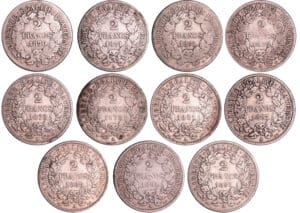 France - Troisième république (1871-1940) - 2 francs Cérès avec légende lot de 11 monnaies