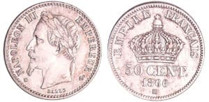 France - Napoléon III (1852-1870) - 50 centimes tête laurée 1866 BB (Strasbourg)