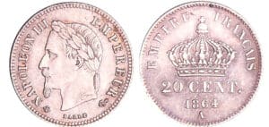 France - Napoléon III (1852-1870) - 20 centimes tête laurée petit module 1864 A (Paris)