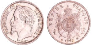 France - Napoléon III (1852-1870) - 1 franc tête laurée 1867 A (Paris)
