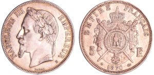 France - Napoléon III (1852-1870) - 5 francs tête laurée 1870 BB (Strasbourg)