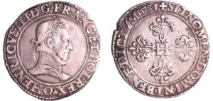 France - Henri III (1574-1589) - Franc au col plat - 1578 O (Riom)