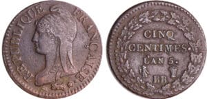 France - Directoire (1795-1799) - 5 centimes Dupré - grand module - An 5 BB (Strasbourg)