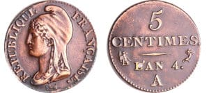 France - Directoire (1795-1799) - 5 centimes Dupré - petit module - An 4 A (Paris)