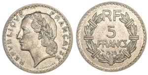 5 francs Lavrillier nickel 1938