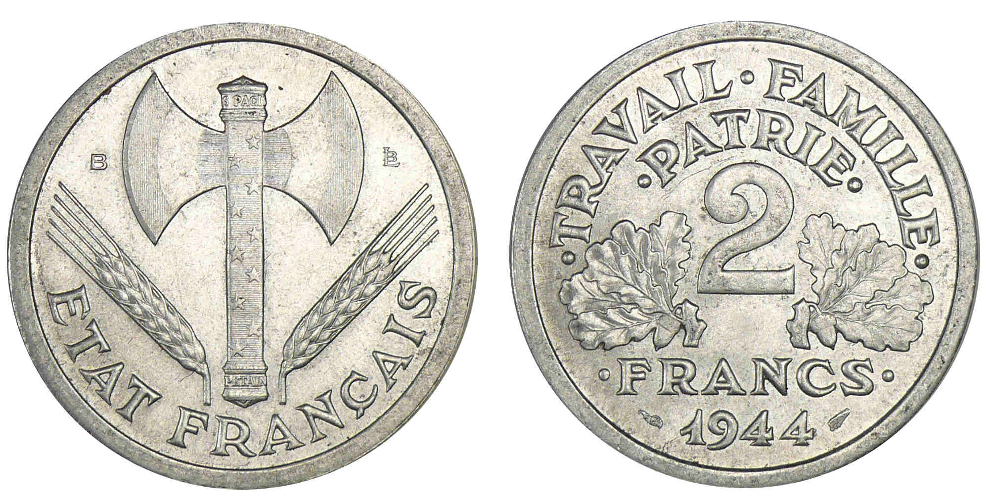 2 francs Bazor 1944 B (Beaumont-le-Roger) 2 francs Bazor 1944 B (Beaumont-le-Roger)