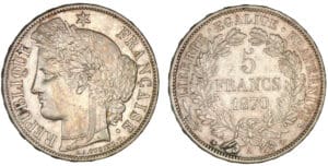 5 francs Cérès avec légende 1870 A (Paris)