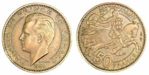Monaco - Rainier III - 50 francs 1950 frappe décalée