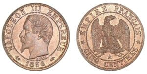 5 centimes Napoléon III tête nue 1856 A (Paris)