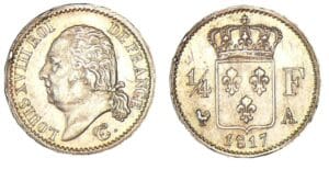 1/4 franc Louis XVIII buste nu 1817 A (Paris)