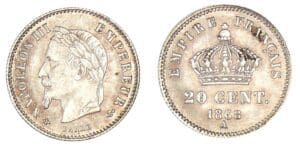 20 centimes Napoléon III tête laurée grand module 1868 A (Paris)