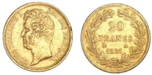 20 francs Louis-Philippe I tête nue tranche en relief 1831 A (Paris)