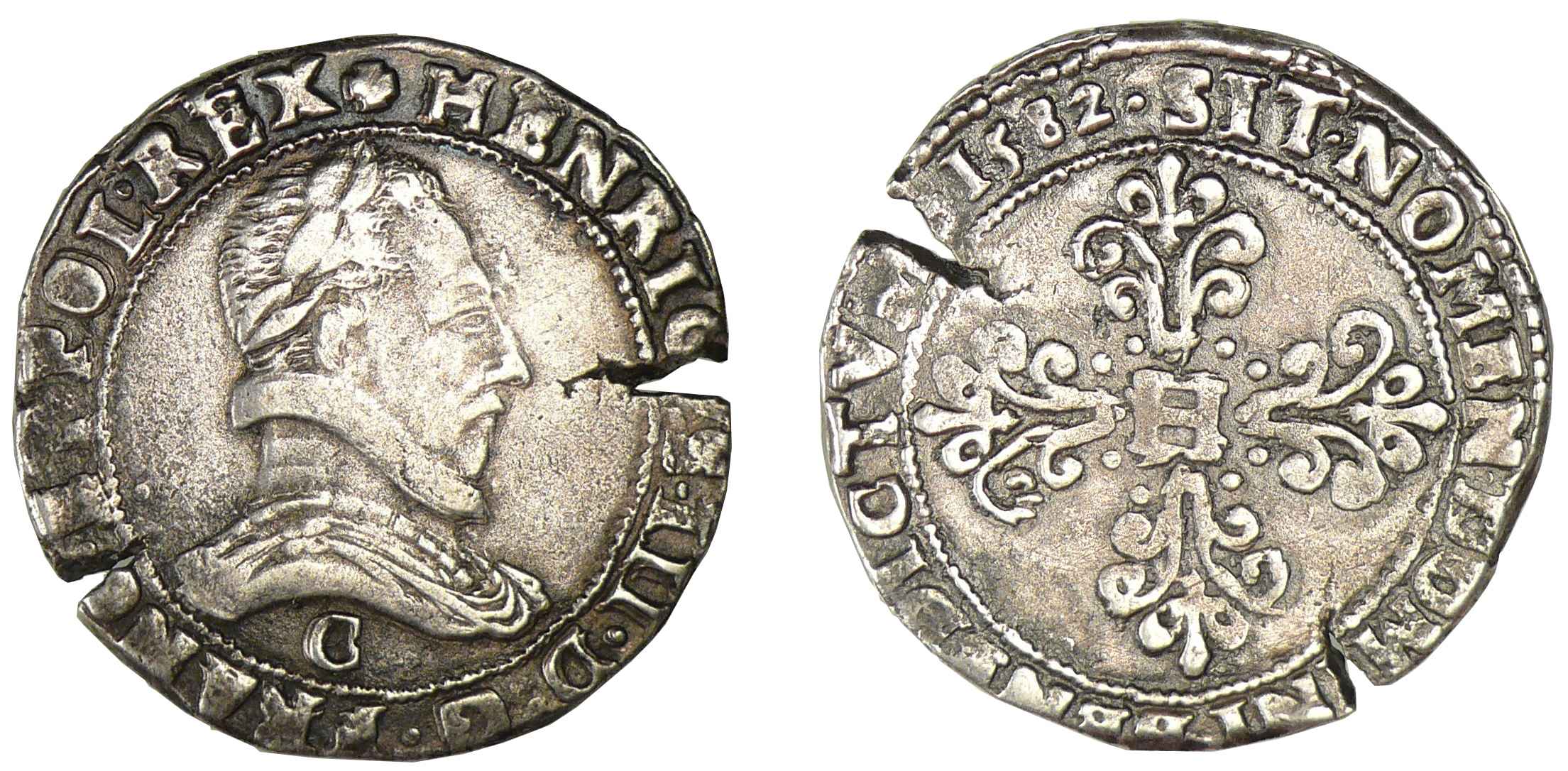 Henri III - Franc au col plat 1582 C (Saint-Lô) Henri III - Franc au col plat 1582 C (Saint-Lô)