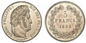 5 francs Louis-Philippe I tête laurée 2ème type 1836  BB (Strasbourg)