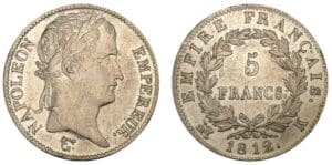 5 francs Napoléon revers Empire 1812 K (Bordeaux)