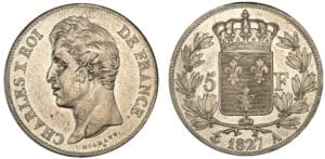 5 francs Charles X 1er type 1827 A (Paris)