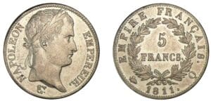 5 francs Napoléon revers Empire 1811 Q (Perpignan)