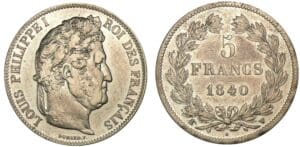 5 francs Louis-Philippe I tête laurée 2ème type 1840 W (Lille) différent cornu