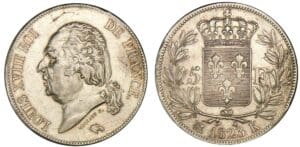 5 francs Louis XVIII buste nu 1823 K (Bordeaux)