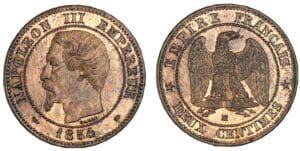 2 centimes Napoléon tête nue 1854 MA (Marseille)