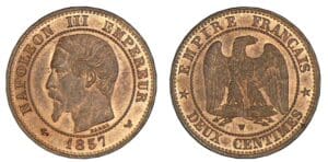 2 centimes Napoléon tête nue 1857 W (Lille)
