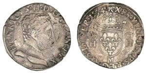 Henri II - Teston Buste nu - 5ème type 1554 M (Toulouse)
