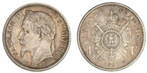 1 franc Napoléon III tête laurée 1867 BB (Strasbourg) grand BB