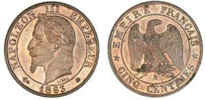5 centimes Napoléon III tête laurée 1863 A (Paris)