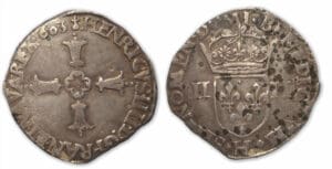 Henri IV - Quart d'écu croix feuillue 1603 H (La Rochelle)