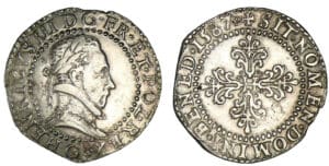 Henri III - Demi-franc au col plat 1587 G (Poitiers)