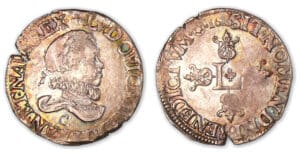 Louis XIII - Demi-franc grosse tête laurée 1615 C (Saint-Lô).