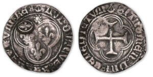Louis XIII - Quinze deniers (douzain contremarqué d'un lis sur un douzain de Louis XI de Bordeaux).