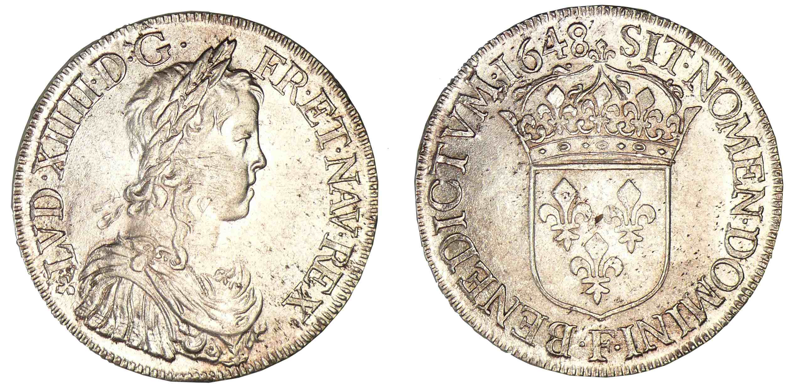 Louis XIV - Ecu à la mèche longue 1648 F (Angers) trésor de Montrichard Louis XIV - Ecu à la mèche longue 1648 F (Angers) trésor de Montrichard