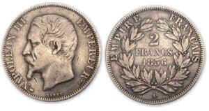 2 frs Napoléon III Tête nue 1856 A (Main) (Paris)