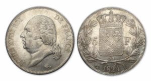 5 frs Louis XVIII buste nu 1824 L (Bayonne)