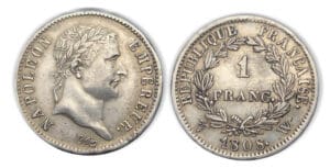 1 fr Napoléon revers Répulique 1808 W (Lille)