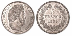 5 francs Louis-Philippe I tête laurée 2e type 1834 K (Bordeaux).