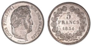 5 francs Louis-Philippe I tête laurée 2e type 1834 T (Nantes).