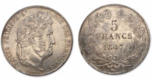 5 frs Louis-Philippe I tête laurée 2e type 1847 A (Paris)