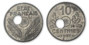 10 ctes Etat Français grand module 1943 perforation décentrée